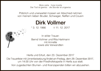 Traueranzeige von Dirk Vollmer von Hersfeld