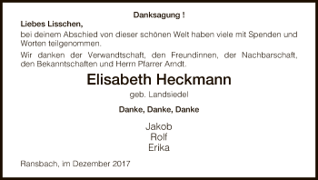 Traueranzeige von Elisabeth Heckmann von Hersfeld