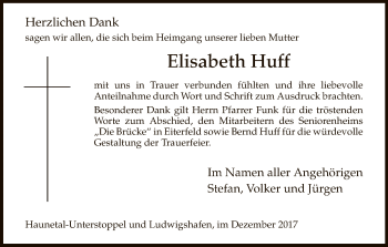 Traueranzeige von Elisabeth Huff von Hersfeld