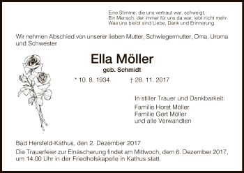 Traueranzeige von Ella Möller von Hersfeld