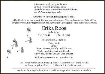 Traueranzeige von Erika Roos von Hersfeld