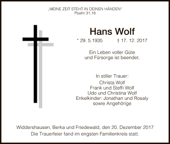 Traueranzeige von Hans Wolf von Hersfeld