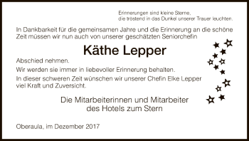 Traueranzeige von Käthe Lepper von Hersfeld