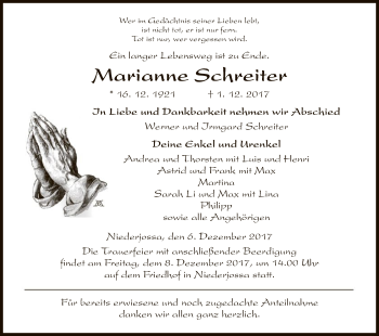 Traueranzeige von Marianne Schreiter von Hersfeld