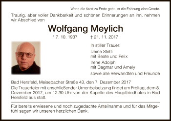 Traueranzeige von Wolfgang Meylich von Hersfeld