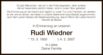 Traueranzeige von Rudi Wiedner von Hersfeld