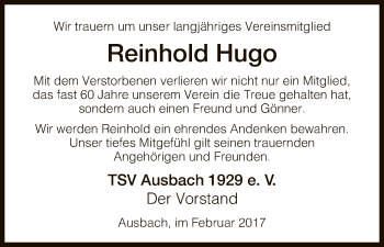 Traueranzeige von Reinhold Hugo von Hersfeld