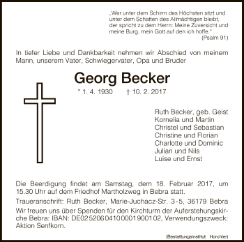 Traueranzeige von Georg Becker von Hersfeld