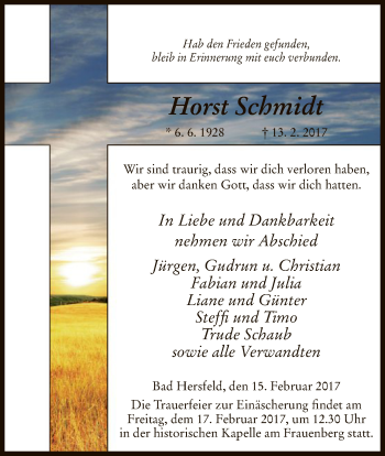 Traueranzeige von Horst Schmidt von Hersfeld