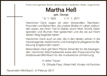 Traueranzeige von Martha Heß von Hersfeld