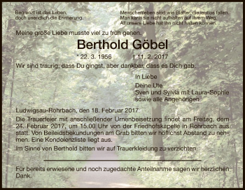 Traueranzeige von Berthold Göbel von Hersfeld