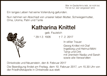 Traueranzeige von Katharina Knittel von Hersfeld