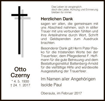 Traueranzeige von Otto Czerny von Hersfeld