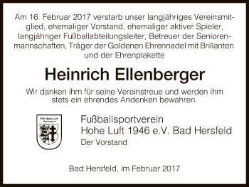 Traueranzeige von Heinrich Ellenberger von Hersfeld