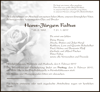 Traueranzeige von Hans-Jürgen Faltus von Hersfeld