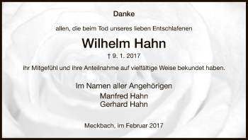 Traueranzeige von Wilhelm Hahn von Hersfeld