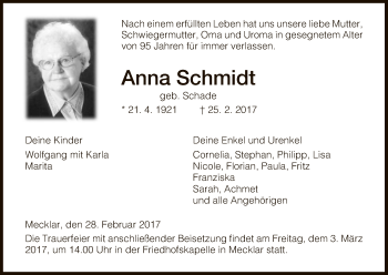 Traueranzeige von Anna Schmidt von Hersfeld