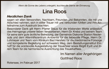 Traueranzeige von Lina Roos von Hersfeld