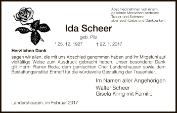 Traueranzeige von Ida Scheer von Hersfeld