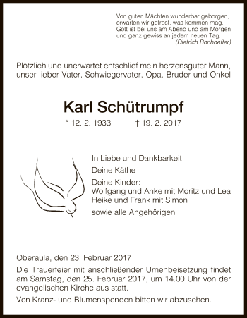 Traueranzeige von Karl Schütrumpf von Hersfeld