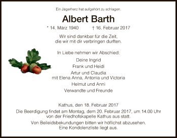 Traueranzeige von Albert Barth von Hersfeld