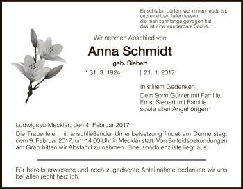 Traueranzeige von Anna Schmidt von Hersfeld