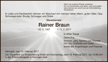 Traueranzeige von Rainer Braun von Hersfeld