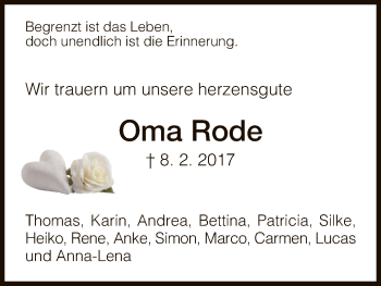 Traueranzeige von Oma Rode  von Hersfeld