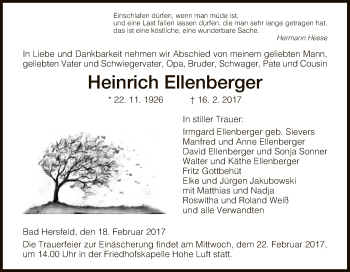 Traueranzeige von Heinrich Ellenberger von Hersfeld