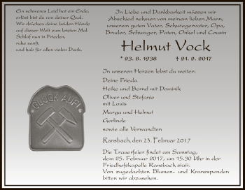 Traueranzeige von Helmut Vock von Hersfeld