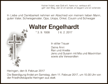 Traueranzeige von Walter Engelhardt von Hersfeld