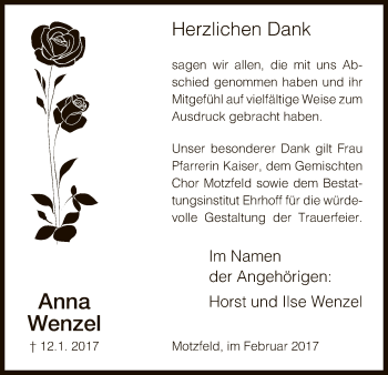 Traueranzeige von Anna Wenzel von Hersfeld