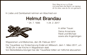 Traueranzeige von Helmut Brandau von Hersfeld