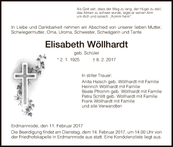 Traueranzeige von Elisabeth Wöllhardt von Hersfeld