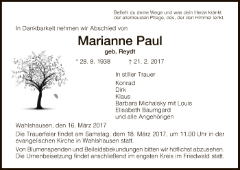 Traueranzeige von Marianne Paul von Hersfeld