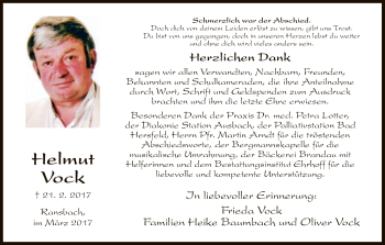 Traueranzeige von Helmut Vock von Hersfeld