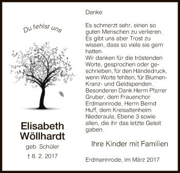 Traueranzeige von Elisabeth Wöllhardt von Hersfeld