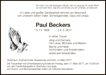 Traueranzeige von Paul Beckers von Hersfeld