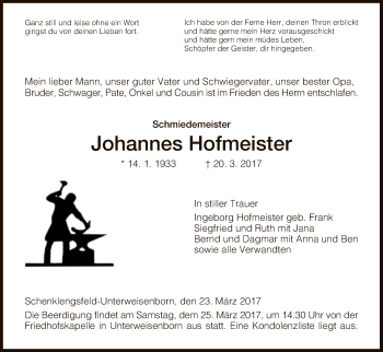 Traueranzeige von Johannes Hofmeister von Hersfeld