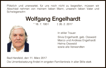 Traueranzeige von Wolfgang Engelhardt von Hersfeld