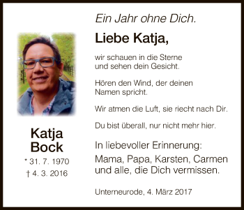 Traueranzeige von Katja Bock von Hersfeld