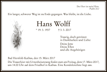 Traueranzeige von Hans Wolff von Hersfeld