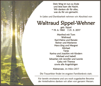 Traueranzeige von Waltraud Sippel-Wehner von Hersfeld