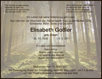 Traueranzeige von Elisabeth Goßler von Hersfeld