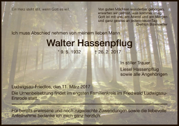 Traueranzeige von Walter Hassenpflug von Hersfeld