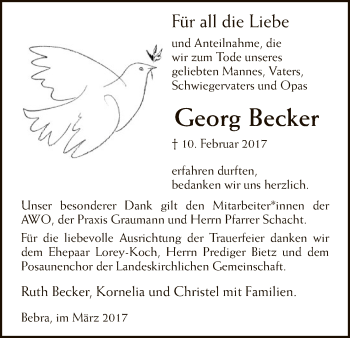 Traueranzeige von Georg Becker von Hersfeld