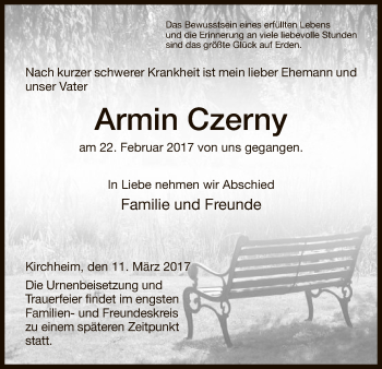 Traueranzeige von Armin Czerny von Hersfeld