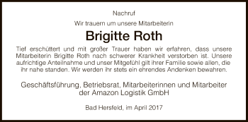 Traueranzeige von Brigitte Roth von Hersfeld