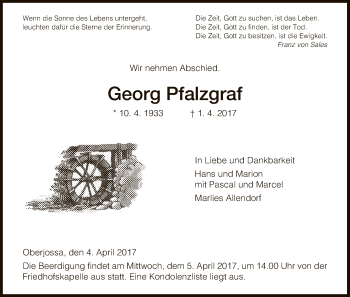 Traueranzeige von Georg Pfalzgraf von Hersfeld