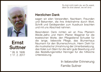 Traueranzeige von Ernst Suttner von Hersfeld
